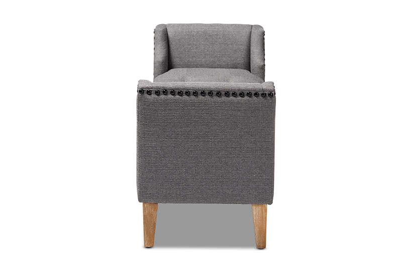 Cladine Modern and Contemporary Gray Linen Fabric Upholstered Oak Brown Finished Wood Bench