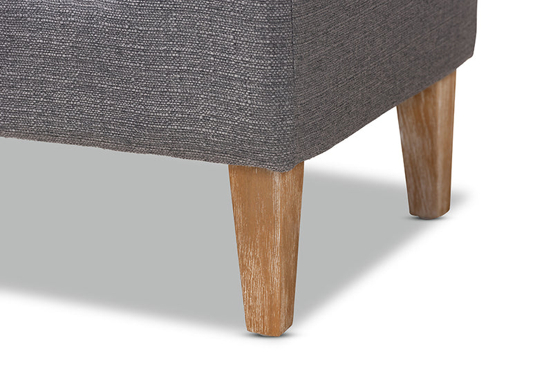 Cladine Modern and Contemporary Gray Linen Fabric Upholstered Oak Brown Finished Wood Bench