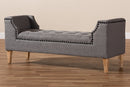 Cladine Gray Linen Fabric Upholstered Oak Brown Bench Baxton