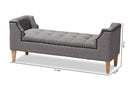 Cladine Gray Linen Fabric Upholstered Oak Brown Bench Baxton