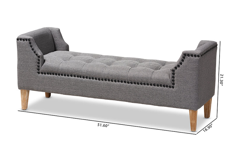 Cladine Modern and Contemporary Gray Linen Fabric Upholstered Oak Brown Finished Wood Bench