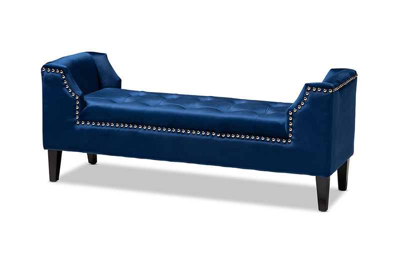 Cladine Modern and Contemporary Royal Blue Velvet Fabric Upholstered Espresso Finished Wood Bench