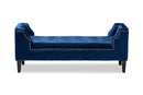 Cladine Royal Blue Velvet Fabric Upholstered Espresso Bench Baxton