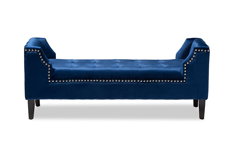 Cladine Modern and Contemporary Royal Blue Velvet Fabric Upholstered Espresso Finished Wood Bench