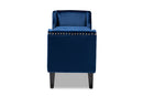 Cladine Royal Blue Velvet Fabric Upholstered Espresso Bench Baxton