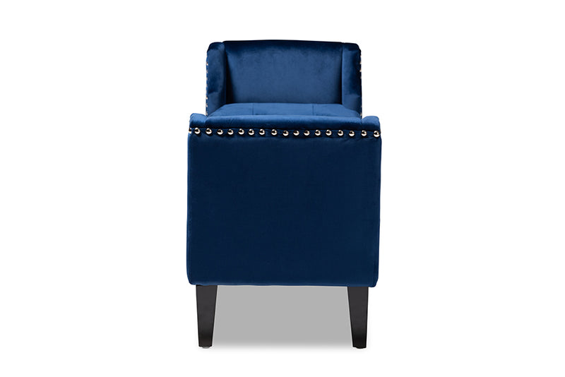 Cladine Modern and Contemporary Royal Blue Velvet Fabric Upholstered Espresso Finished Wood Bench