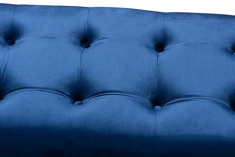 Cladine Modern and Contemporary Royal Blue Velvet Fabric Upholstered Espresso Finished Wood Bench