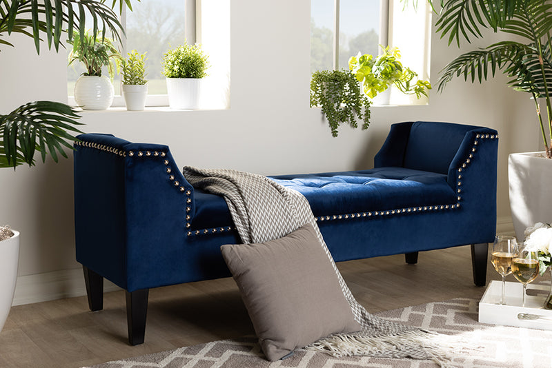 Cladine Modern and Contemporary Royal Blue Velvet Fabric Upholstered Espresso Finished Wood Bench