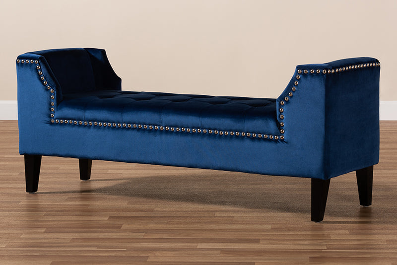 Cladine Modern and Contemporary Royal Blue Velvet Fabric Upholstered Espresso Finished Wood Bench