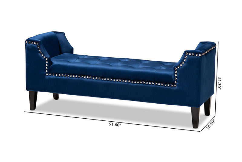 Cladine Modern and Contemporary Royal Blue Velvet Fabric Upholstered Espresso Finished Wood Bench