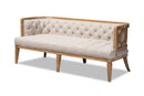 Colette Beige Linen Fabric Upholstered and White-Washed Oak Wood Sofa Baxton