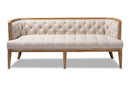Colette Beige Linen Fabric Upholstered and White-Washed Oak Wood Sofa Baxton