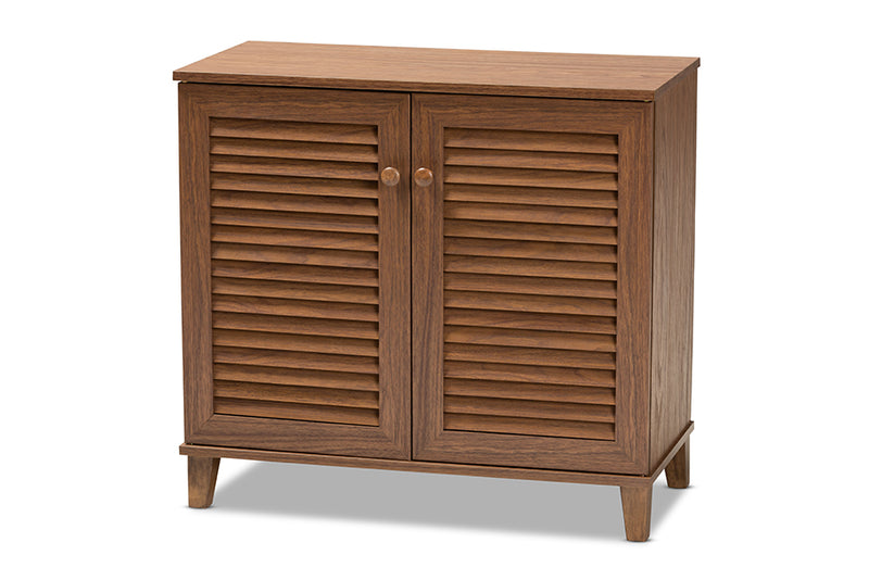 Theo Modern and Contemporary Walnut Finished 4-Shelf Wood Shoe Storage Cabinet