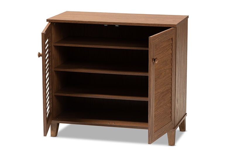 Theo Modern and Contemporary Walnut Finished 4-Shelf Wood Shoe Storage Cabinet