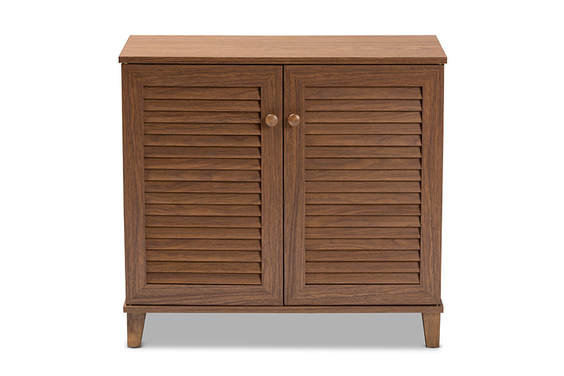 Theo Modern and Contemporary Walnut Finished 4-Shelf Wood Shoe Storage Cabinet