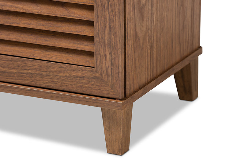 Theo Modern and Contemporary Walnut Finished 4-Shelf Wood Shoe Storage Cabinet