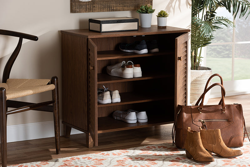 Theo Modern and Contemporary Walnut Finished 4-Shelf Wood Shoe Storage Cabinet