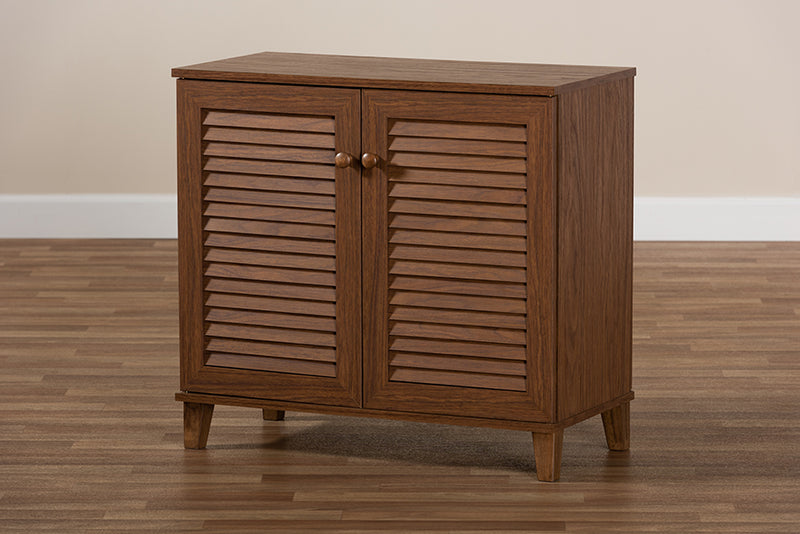 Theo Modern and Contemporary Walnut Finished 4-Shelf Wood Shoe Storage Cabinet