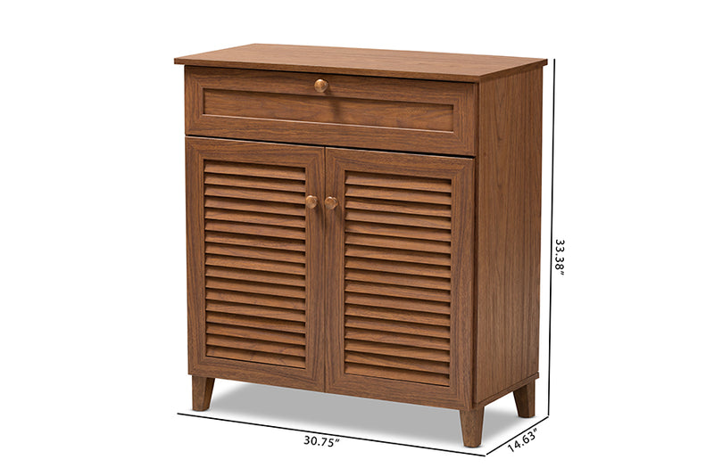 Theo Modern and Contemporary Walnut Finished 4-Shelf Wood Shoe Storage Cabinet w/Drawer