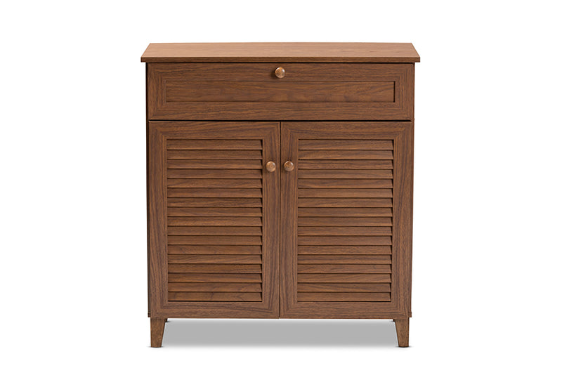 Theo Modern and Contemporary Walnut Finished 4-Shelf Wood Shoe Storage Cabinet w/Drawer