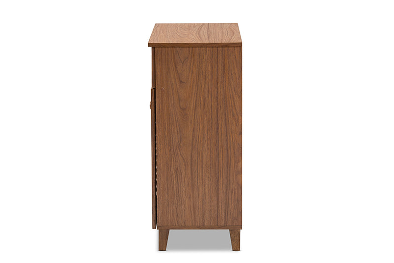 Theo Modern and Contemporary Walnut Finished 4-Shelf Wood Shoe Storage Cabinet w/Drawer