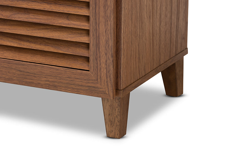 Theo Modern and Contemporary Walnut Finished 4-Shelf Wood Shoe Storage Cabinet w/Drawer