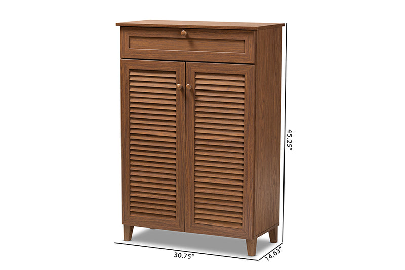 Theo Modern and Contemporary Walnut Finished 5-Shelf Wood Shoe Storage Cabinet w/Drawer