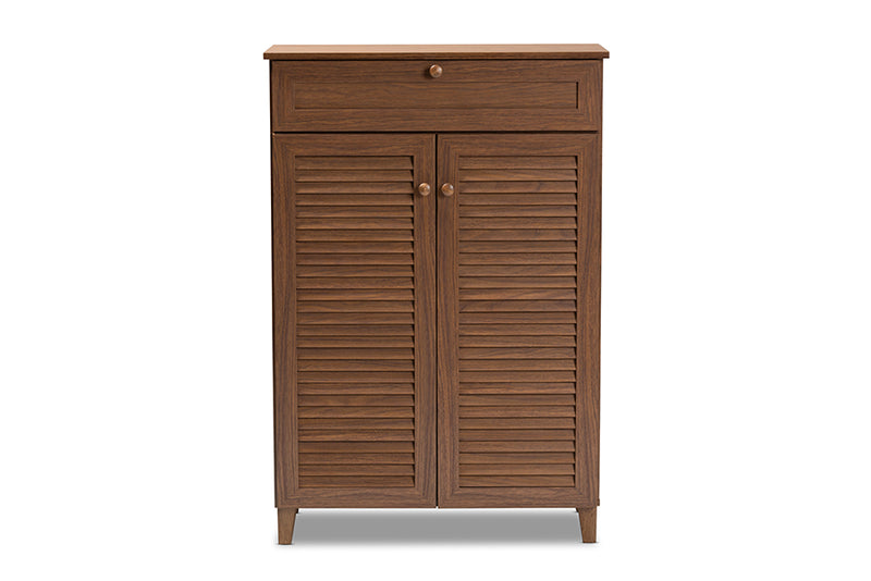 Theo Modern and Contemporary Walnut Finished 5-Shelf Wood Shoe Storage Cabinet w/Drawer