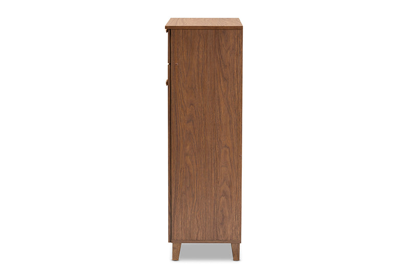 Theo Modern and Contemporary Walnut Finished 5-Shelf Wood Shoe Storage Cabinet w/Drawer