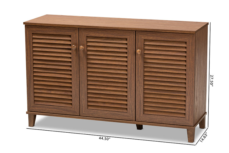 Theo Modern and Contemporary Walnut Finished 8-Shelf Wood Shoe Storage Cabinet