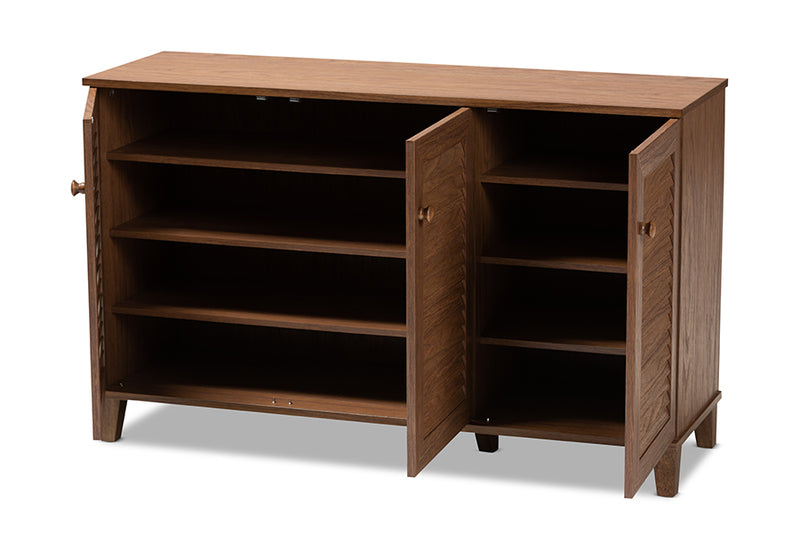 Theo Modern and Contemporary Walnut Finished 8-Shelf Wood Shoe Storage Cabinet