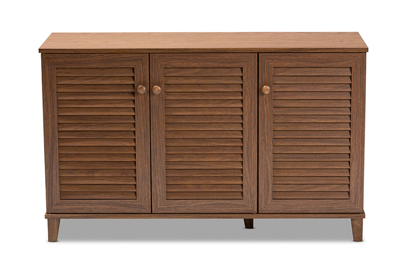 Theo Modern and Contemporary Walnut Finished 8-Shelf Wood Shoe Storage Cabinet