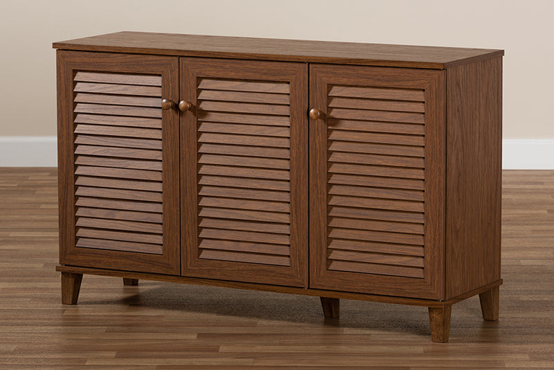 Theo Modern and Contemporary Walnut Finished 8-Shelf Wood Shoe Storage Cabinet