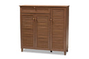 Theo Walnut Finished 11-Shelf Wood Shoe Storage Cabinet w/Drawer Baxton
