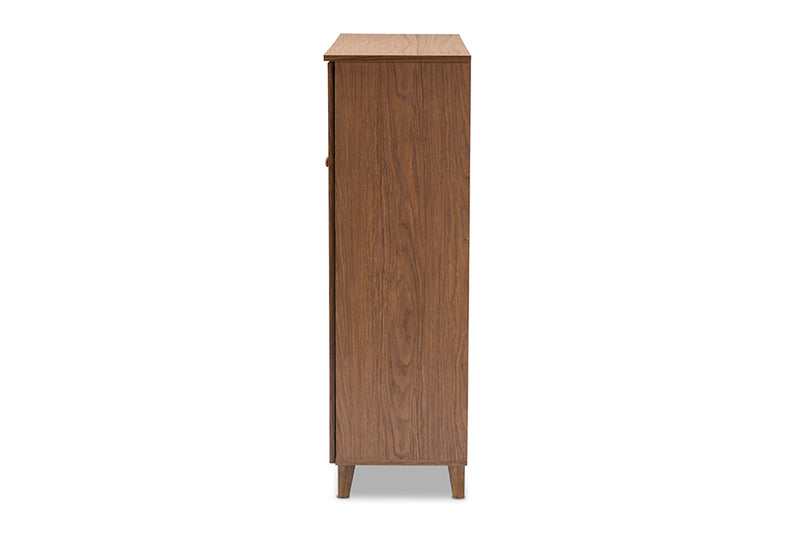 Theo Modern and Contemporary Walnut Finished 11-Shelf Wood Shoe Storage Cabinet w/Drawer