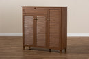 Theo Walnut Finished 11-Shelf Wood Shoe Storage Cabinet w/Drawer Baxton