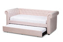 Vance Light Pink Velvet Upholstered Daybed w/Trundle Baxton