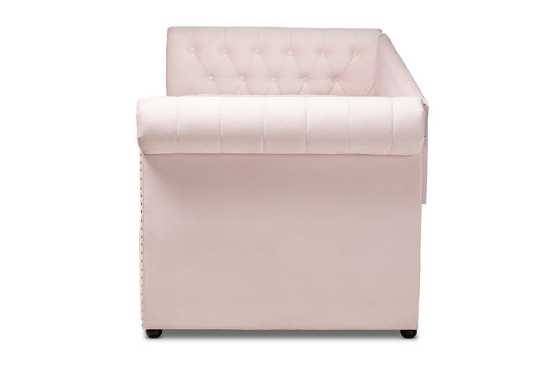 Vance Modern and Contemporary Light Pink Velvet Upholstered Daybed w/Trundle