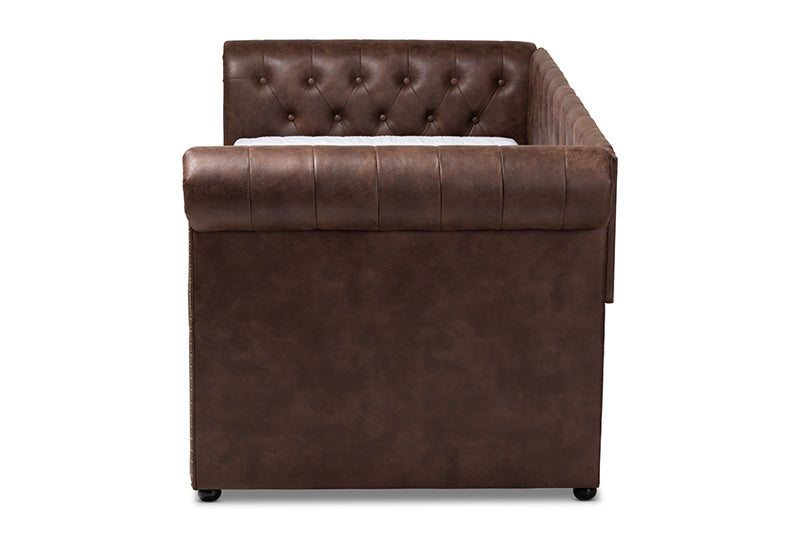 Vance Modern and Contemporary Brown Faux Leather Upholstered Daybed w/Trundle