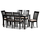 Athena Sand Fabric Upholstered Espresso Brown 7-Piece Dining Set Baxton