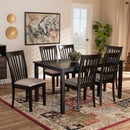 Athena Sand Fabric Upholstered Espresso Brown 7-Piece Dining Set Baxton