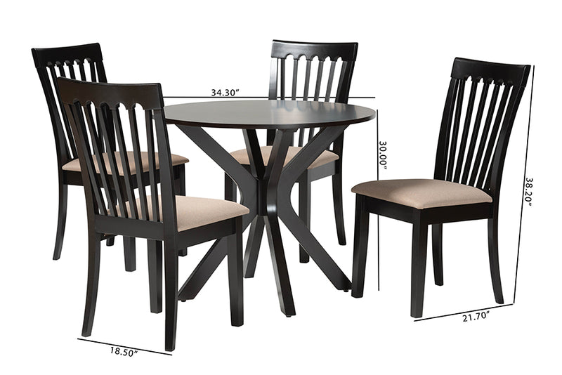 Crossroads Modern Sand Fabric and Dark Brown Finished Wood 5-Piece Dining Set