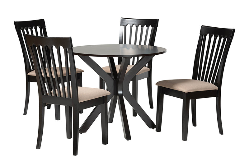 Crossroads Modern Sand Fabric and Dark Brown Finished Wood 5-Piece Dining Set