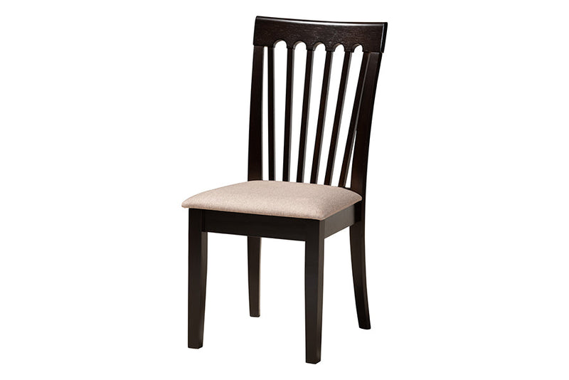 Crossroads Modern Sand Fabric and Dark Brown 5-Piece Dining Set Baxton