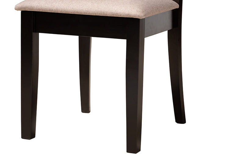 Crossroads Modern Sand Fabric and Dark Brown 5-Piece Dining Set Baxton