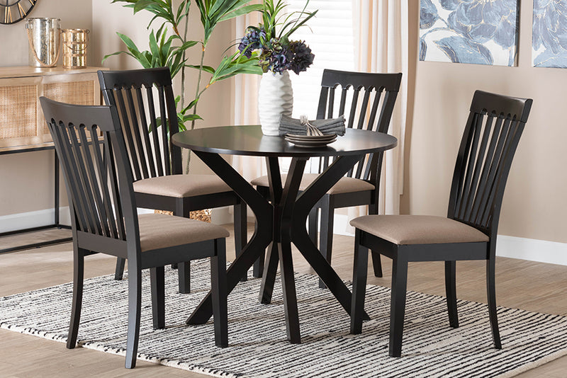 Crossroads Modern Sand Fabric and Dark Brown Finished Wood 5-Piece Dining Set