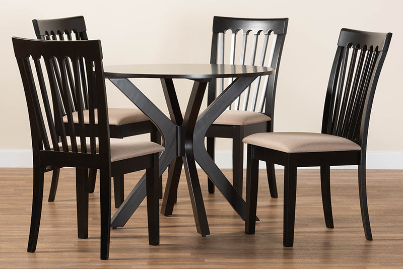 Crossroads Modern Sand Fabric and Dark Brown Finished Wood 5-Piece Dining Set