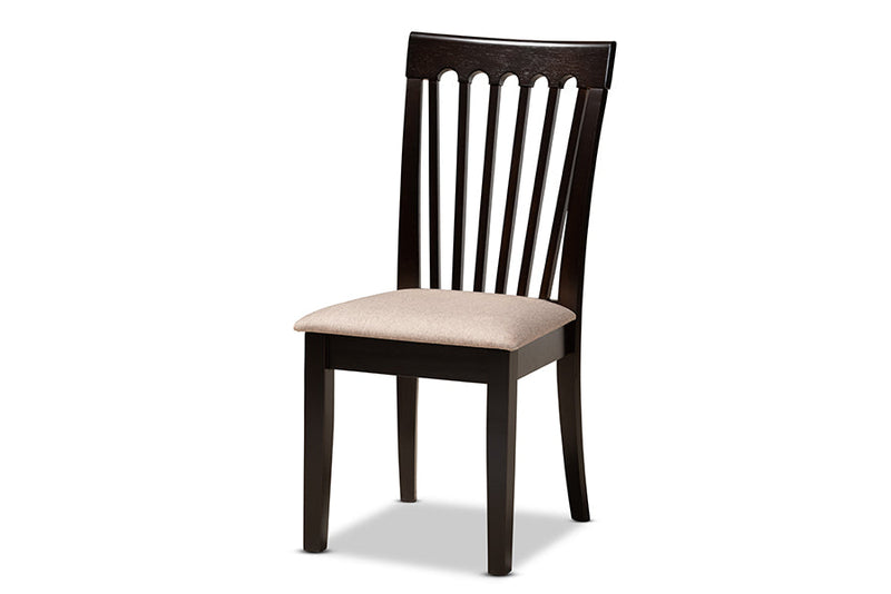 Harena Sand Fabric Upholstered and Dark Brown 5-Piece Dining Set Baxton