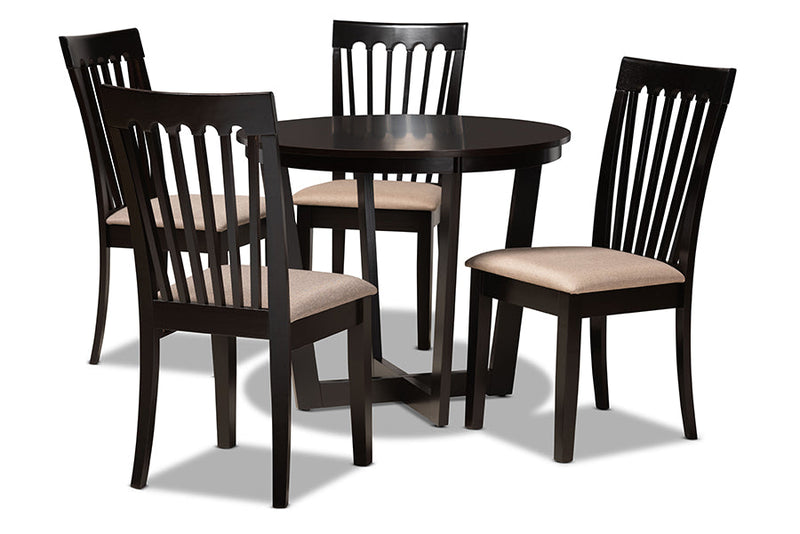 Jericho Sand Fabric Upholstered and Dark Brown 5-Piece Dining Set Baxton