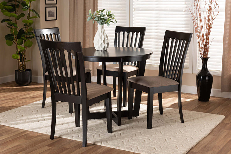 Jericho Sand Fabric Upholstered and Dark Brown 5-Piece Dining Set Baxton